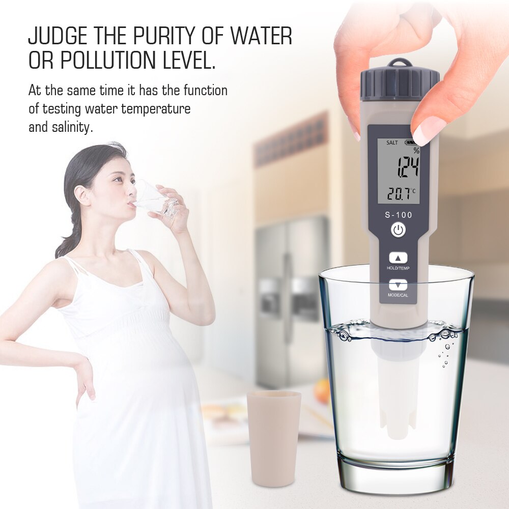 Yieryi S-100 Salinometer 4 in 1 TDS/EC/Salinity/Tem Meter Digital Water Monitor Tester For Pool SPA Salinity Tester