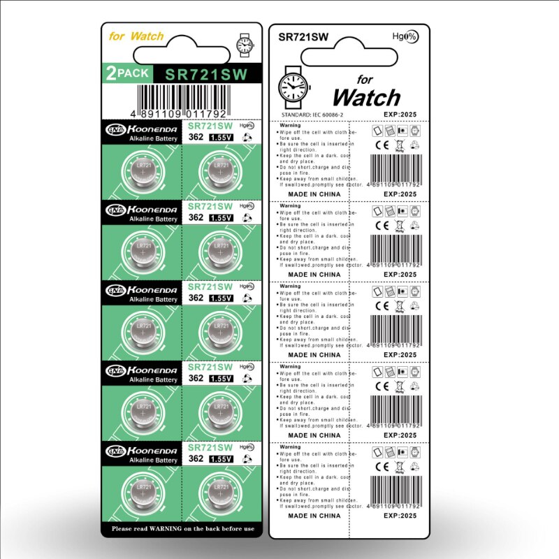 10PCS AG11 362 LR721 362A L721F SR721SW 1.55V Lithium Batteries Environmental Protection Button Battery for Watch