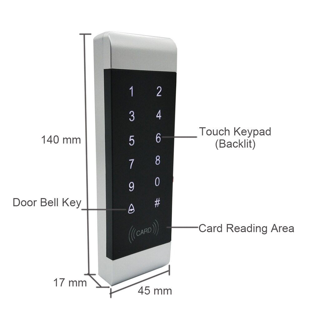 Touch Keypad Proximity 125khz RFID Card Door Lock Access Control System for Narrow Door Frame