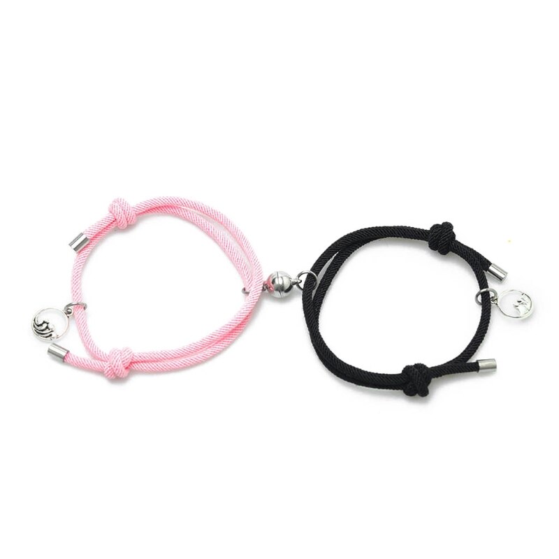 2Pcs Minimalist Lovers Matching Friendship Bracelet Rope Braided Couple Magnetic Distance Bracelet Kit Lover Jewelry: D