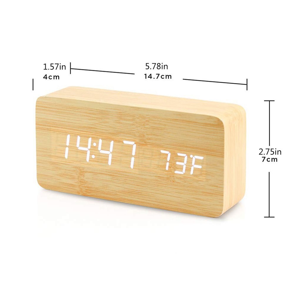 Stijlvolle Multifunctionele Led Wekker Creatieve Houten Usb Voeding Digitale Wekker Met Voice Control