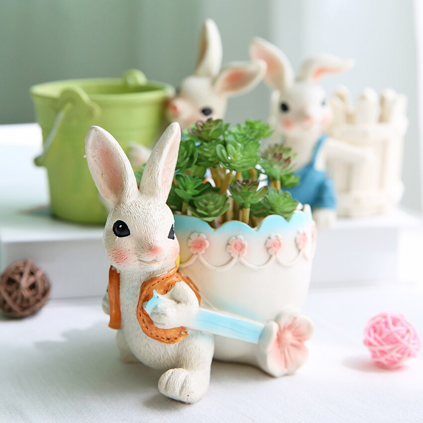 Europese Dorp Cartoon Succulente Planter Pot Combinatie Platter Ingemaakte Groene Plant Resin Konijn Decoratie Vlezige Bloempot