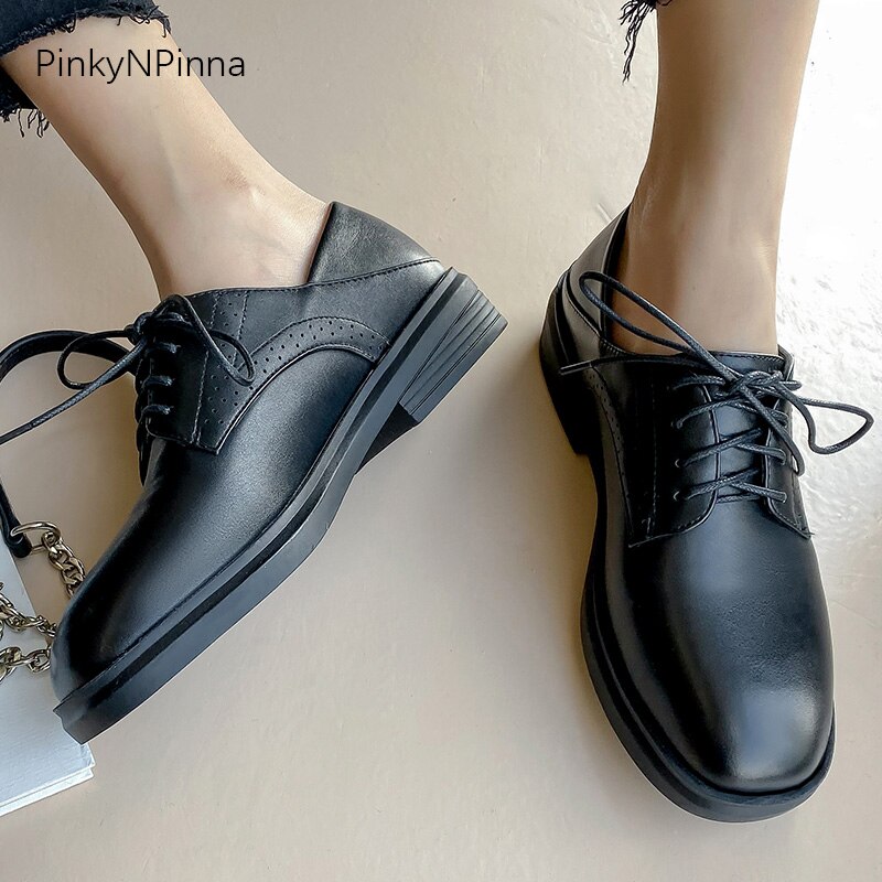 Preppy Stijl Vrouwen Oxford Schoenen Jaar Lente Laced Up Casual Schoenen Street School Plus Size Jonge Dames Kantoor commuter
