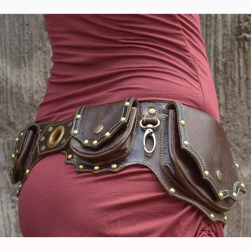 Medieval Steampunk Utility Pouch Bag Viking Knight Pirate Costume Men Women Vintage Accessory Antique Belt PU Leather Wallet: Brown