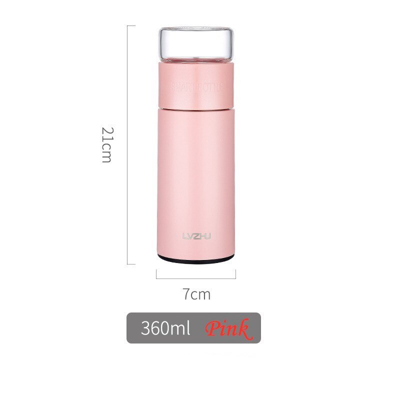 360ml glas flaske te infusionsvæske rustfrit stål glas te infusionsflaske bærbar lækagesikker termoflaske te med filter: Lyserød