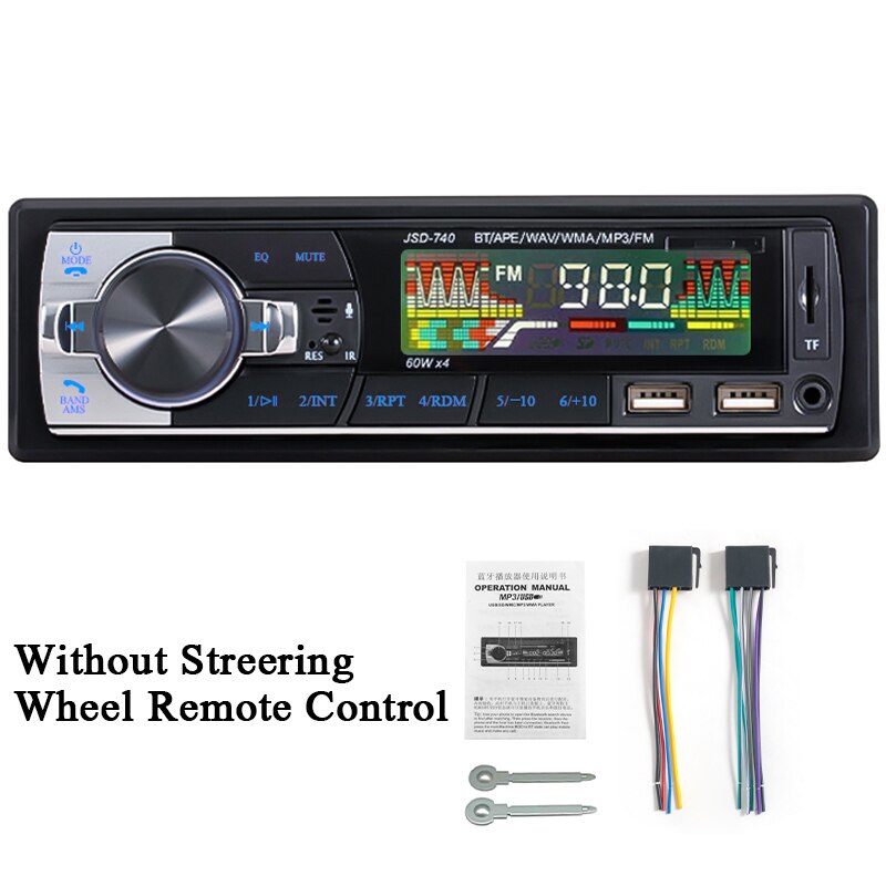 SINOVCLE-reproductor de MP3 estéreo para coche, dispositivo de Audio de 1din con Bluetooth, receptor FM 60Wx4 con Control remoto AUX/USB/tarjeta TF en Kit de tablero: JSD-740