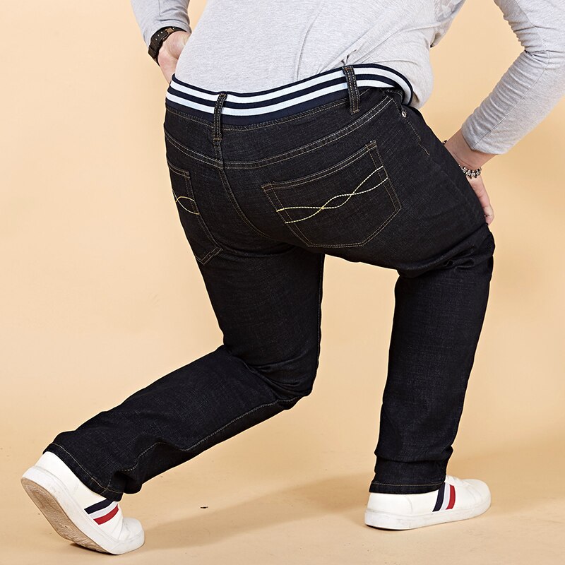 42 44 46 48 big plus size herrjeans stretch elastisk midja män distressed jeans casual lösa svarta jeansbyxor