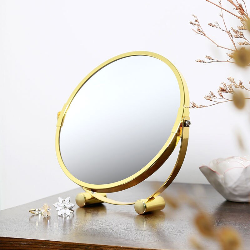 2x/3x Magnification Round Rose Gold Makeup Mirror Desktop Makeup Mirror Bedroom Bathroom Studio Beauty Mirror