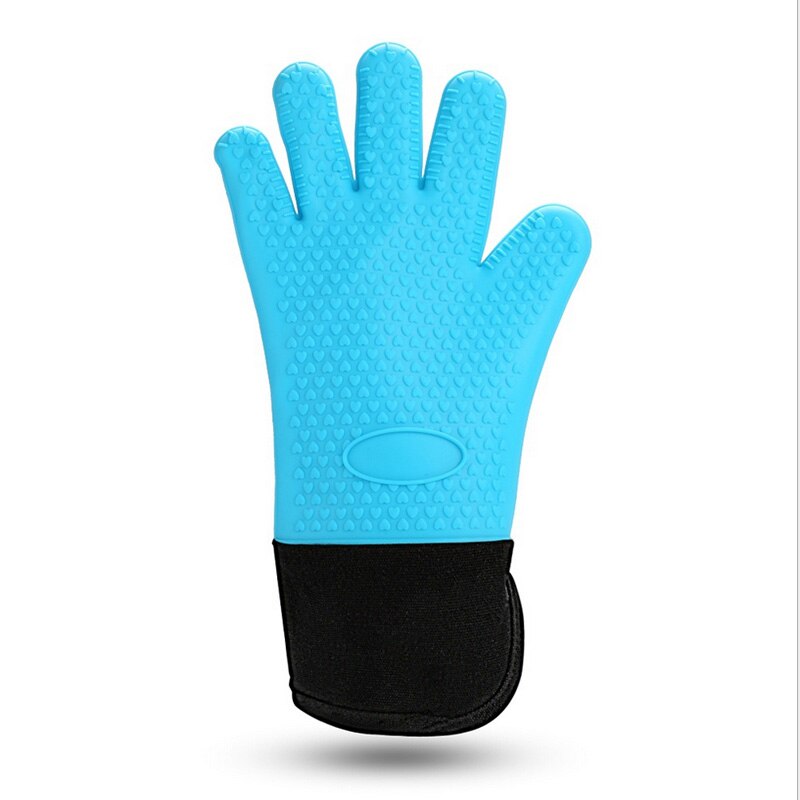Heat Resistant Silicone Kitchen Gloves Oven Mitts Thicker Silicone Cooking Glove Microwave Oven Kitchen Gloves Baking Tools: 1pcs Blue