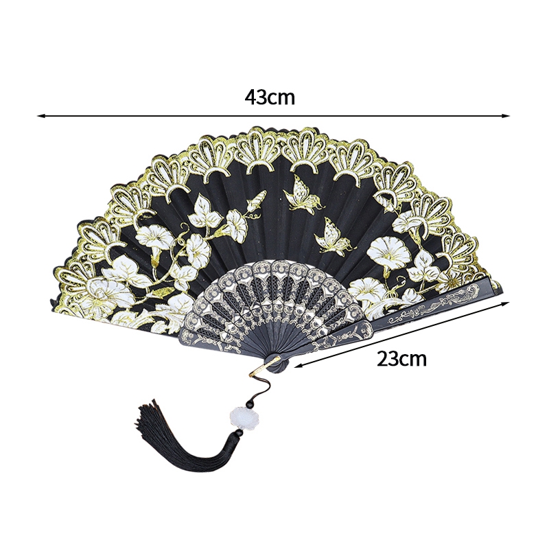 Éventail pliant imprimé de fleurs, éventails à main pour peinture et dessin, éventail décoratif de danse de Style chinois, décoration de maison pour fête de mariage: Bleu profond
