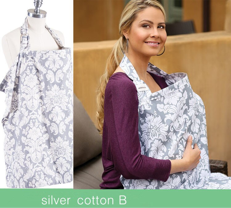 Udder Covers Borstvoeding Verpleging Cover Privacy Babyvoeding Schort Katoen Kind Ademend Doek Babyfoon Hals Cover: Siver B cotton