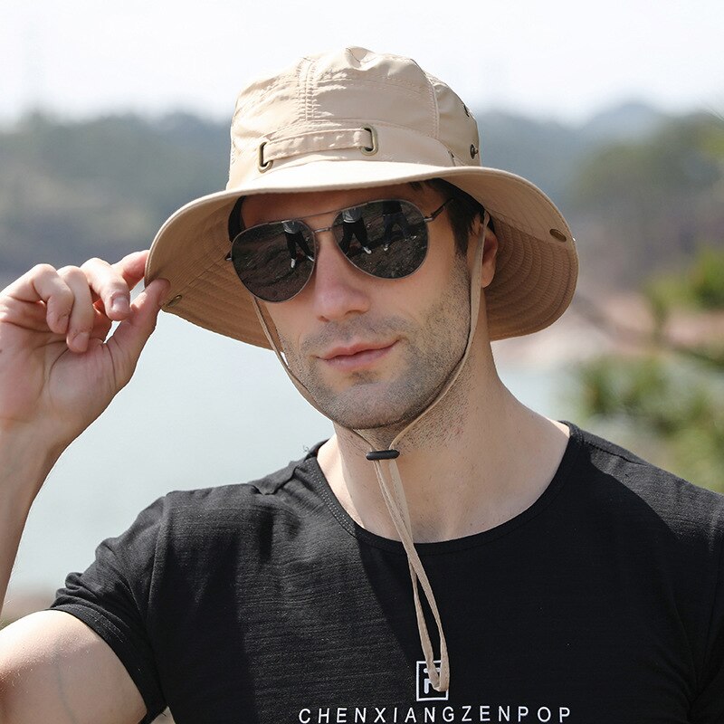 Sombrero de pesca para montañismo al aire libre para hombre, gorra de cubo de secado rápido, plegable, de rana, protección solar: Beige