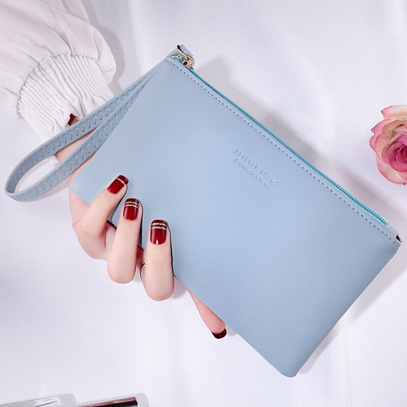 1 Pcs Dames Mini Clutch Bag Pu Leather Wallet Card Case Mobiele Telefoon Tas Clutch Bag Met Rits Pols Coin purse: LightBlue