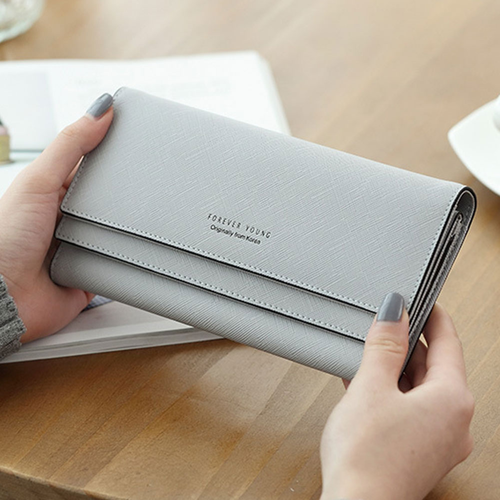 Long PU Purse Wallet Tri-fold Large Capacity Coin Pocket Multifunction Organizer Multiple Card Slot