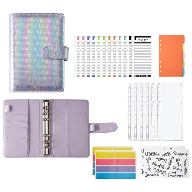 2022 A6 Binder Budget Planner Kit Portable Journal Notebook Refillable for Women Men: Purple