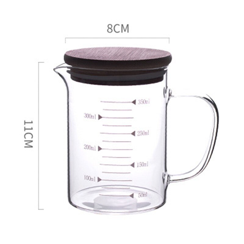 Copos de medição de vidro transparente resistente ao calor cozinha suco de leite café copo de vidro graduado escala cozinhar acessórios de cozimento: 350ml with lid