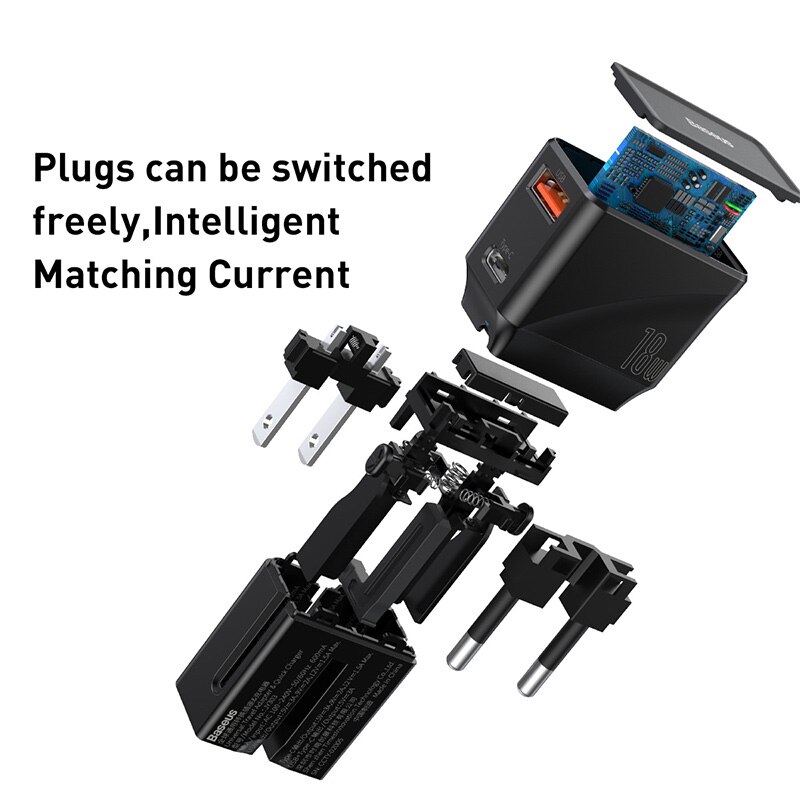 Baseus universele usb-lader 18w qc 3.0 pd3.0 snellader snel opladen 3.0 reis usb c internationaal stopcontact voor xiaomi