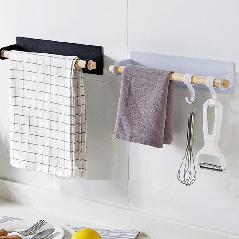 1 pc køkken selvklæbende rullepapirholder håndklædeopbevaringsstativ vævstangeskab hængende hylde badeværelse toiletpapirholder