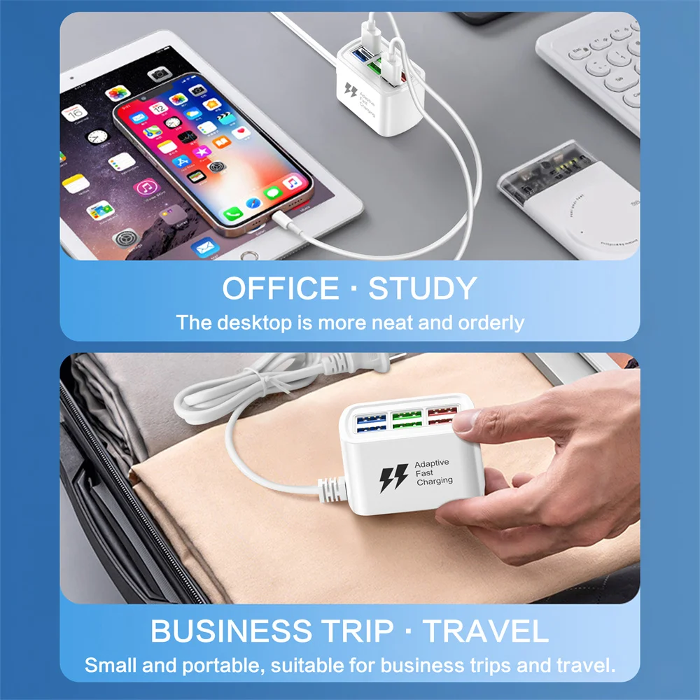 6 usb usb-strømskinne telefonlader universaladapter multiport ladehode stikkontakt eu us-plugg vegglader stikkontakt hub splitter