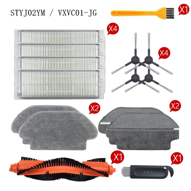 Sidebørste hepa filter rull børste mopp pute klut for xiaomi mijia styj 02ym for conga 3490 støvsuger deler tilbehør: 15 stk