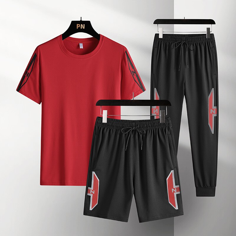 2022 3 teiliger herren-freizeit-sportanzug, lauf- und fitnessbekleidung, schweiß-Fitness-Outfit, jogginganzug aus Polyester für herren: verrotten / M