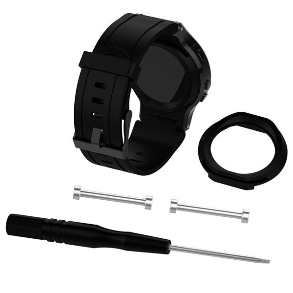 Siliconen Vervanging Polshorloge Band + Case Cover Voor Garmin Forerunner 225 horlogeband met tool Outdoor Sport bandjes Armband: Black