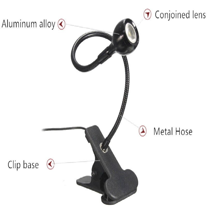 3W Flexible Book Light LED Universal USB Power Clip Holder Desk Night Lamp Bed Reading Table for the Study Room Bedroom Living