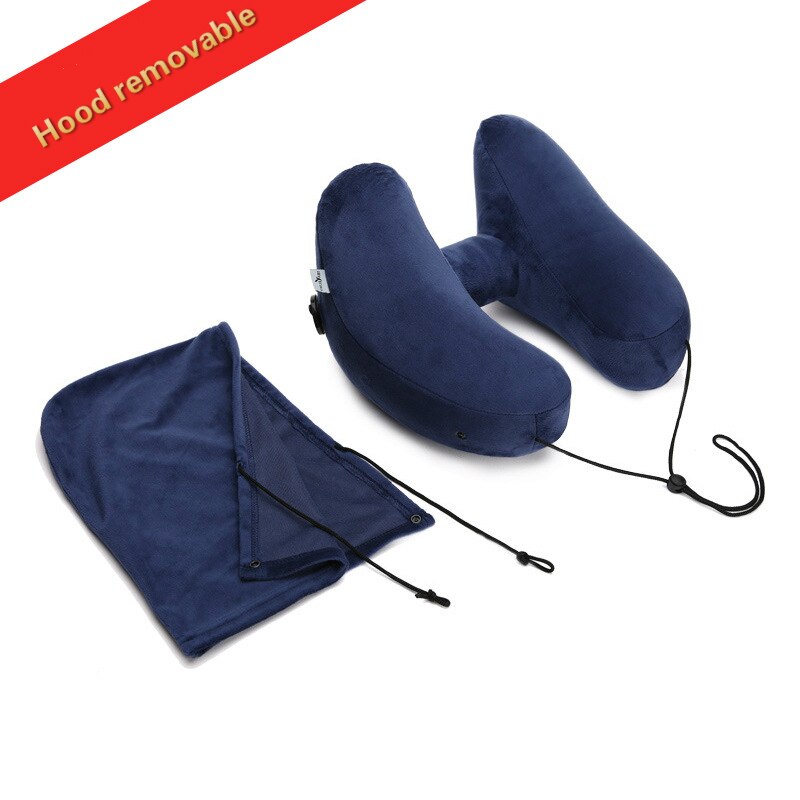 Pa. Een Upgrade Hooded Reizen Kussen H Shape Quick Inflatie 360 Graden Ondersteuning Nekkussen Voor Kantoor Vliegtuig Trein Dutje Kussen