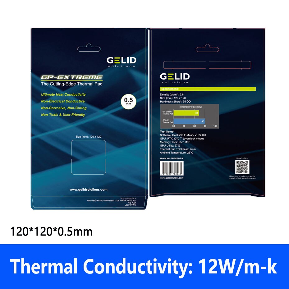 GELID GP-EXTREME Thermal Grease 80X40MM/120X120MM Thermal conductivity 12W/MK CPU GPU Silicone Grease pad: 120x120x0.5mm