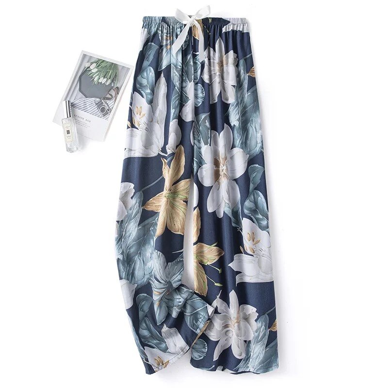 Women Summer Cotton Gauze Pants Japanese Style Simple Elastic Waist Casual Plus Size Home Pants Print Pattern Pyjama ouc194: 20