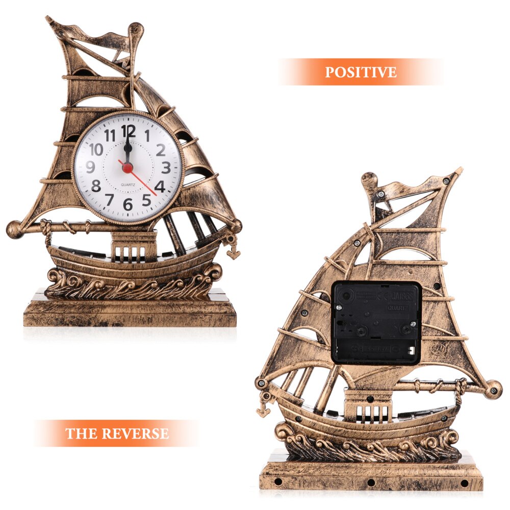Sailboat Sculpture Alarm Clock Luxury Retro Alarm Clock Novelty Table Desk Clock