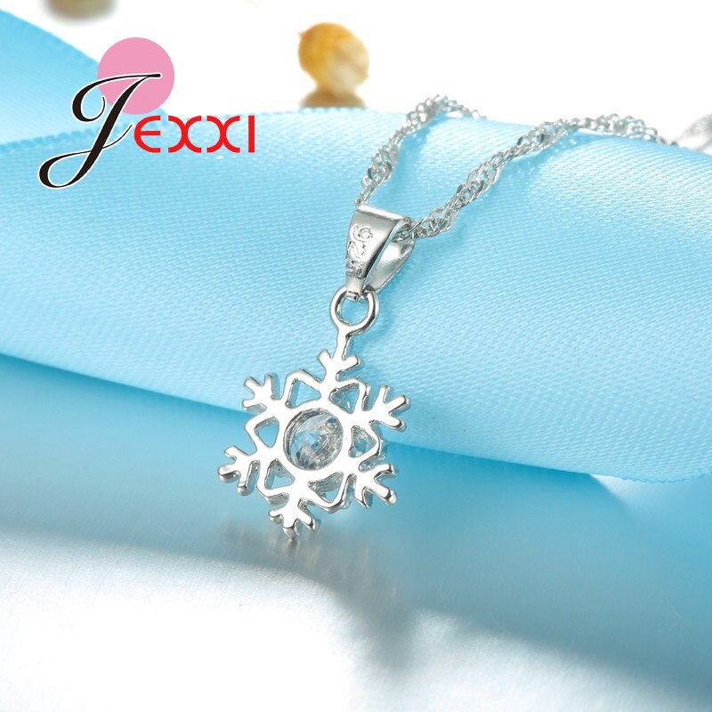 Copo de nieve exquisito con Circonia cúbica blanca Collar de plata de ley 925 pendientes conjunto de joyería para mujer/Niña