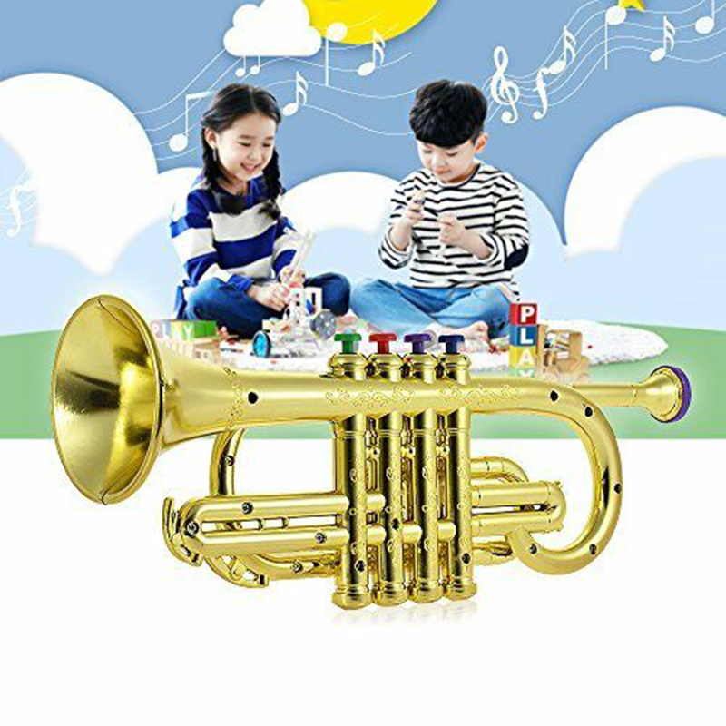 Trompet Hoorn Met 4x Sleutels Educatief Developmental Gouden Muzikaal Speelgoed Voor Kinderen