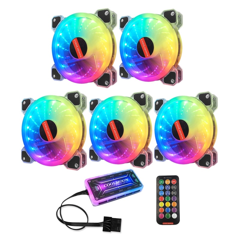 COOLMOON Computer Chassis Cooling Fan, 12cm Chassis Fan RGB Mute Computer Chassis Cooling Fan CPU Chassis Fan(5PCS): Default Title