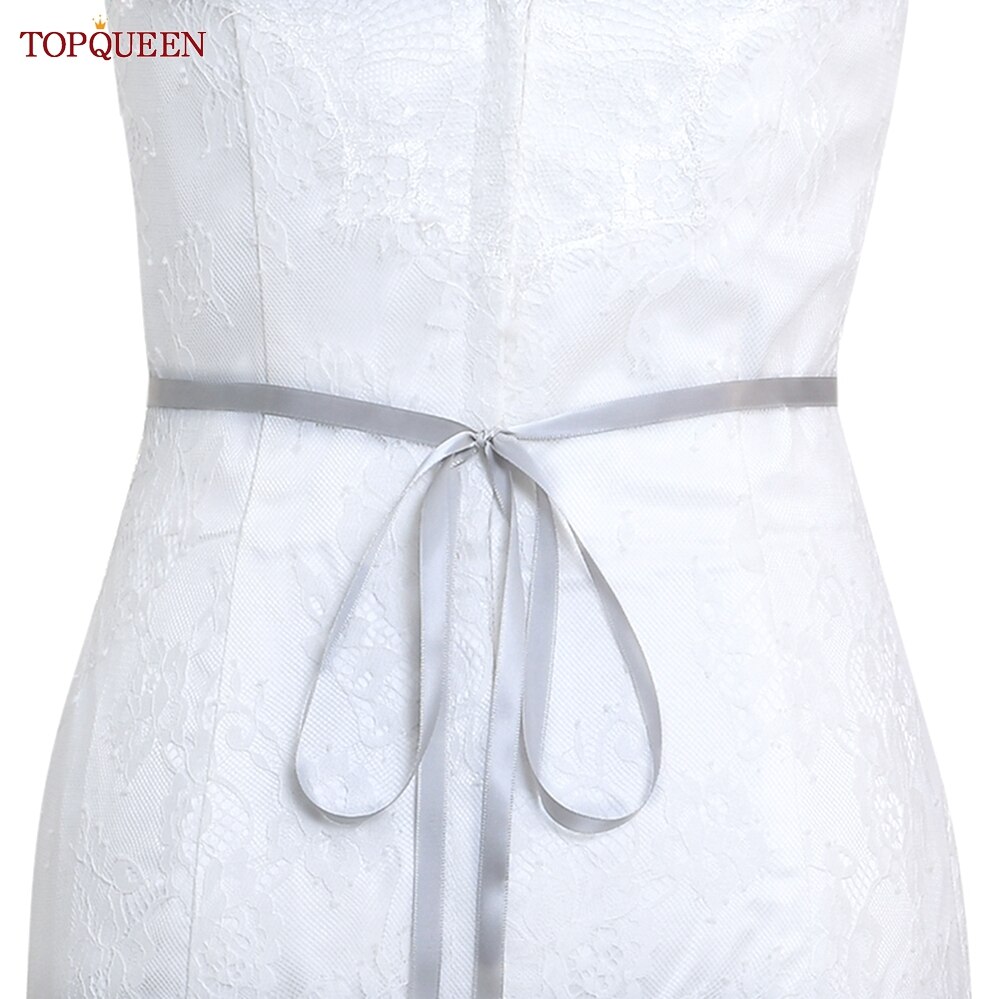 TOPQUEEN-Cinturón de lujo para novia, faja con apliques de diamantes de imitación para vestido de boda, cinturones de joyería, cinturón de Vestido plateado brillante, S437-S: gray ribbon