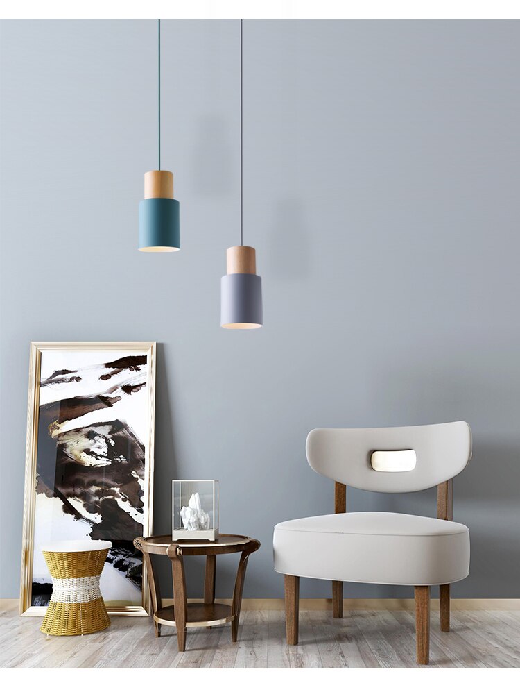 Nordisk stil tre pendel moderne belysning svart pendel fargerik aluminiumsarmatur kjøkkenlampe restaurant lys