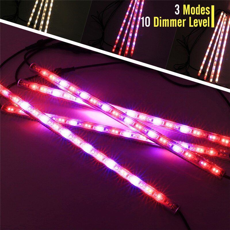 4 stuks led kweeklampstrips volledig spectrum/rood+blauw/warm wit kamerplanten zaden fytolamp timing dimmer met / 12v 5a