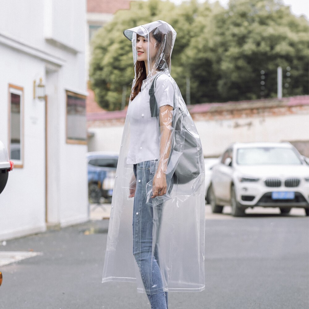 Transparent Adult Waterproof Clear Long Women Men Backpack Jacket Raincoat with Reflective Hood