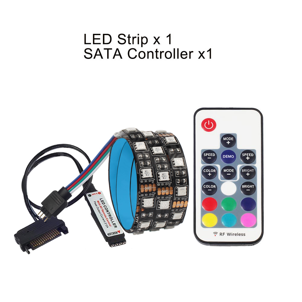 SATA LED Strip Light 5050 RGB DC12V Sata power supply interface for PC Computer Case,17Key RF Remote Control LED Strip Light: One Strip / 100CM