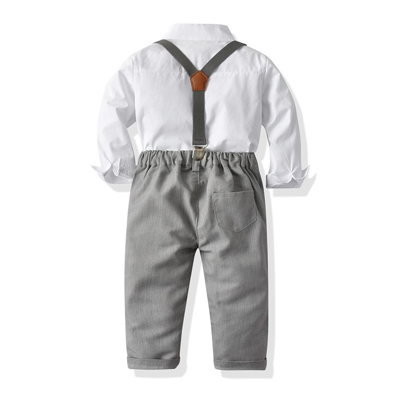 Baby Boy Gentleman Dress Infant Kids Formal Suits Bowtie Shirt + Suspender Pants Set Children Weddings Party Outfits