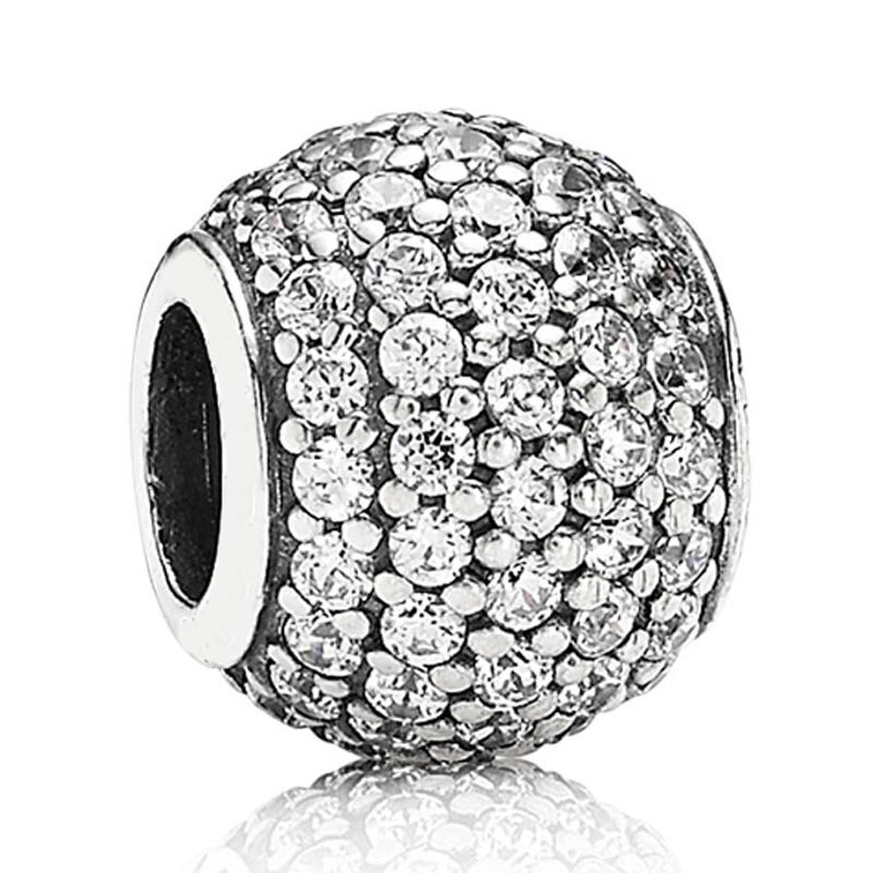 Sparkling Ball Butterfly Love Heart Bonds With Crystal Charm 925 Sterling Silver Beads Fit Bracelet Bangle DIY Jewelry: B30-White