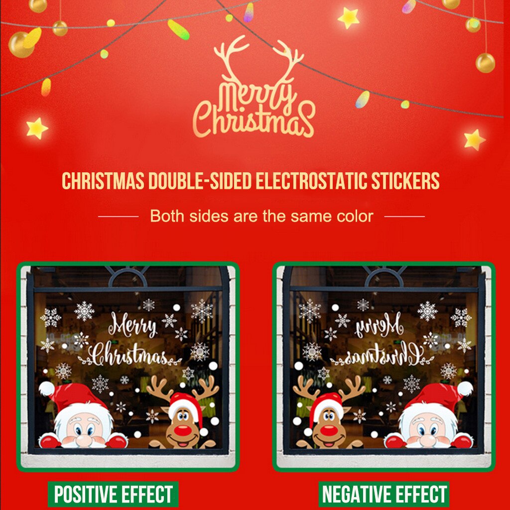 Christmas Stickers For Window Double-sided Static Window Stickers Glass Stickers Xmas Decor For Home Wall Stickers Year