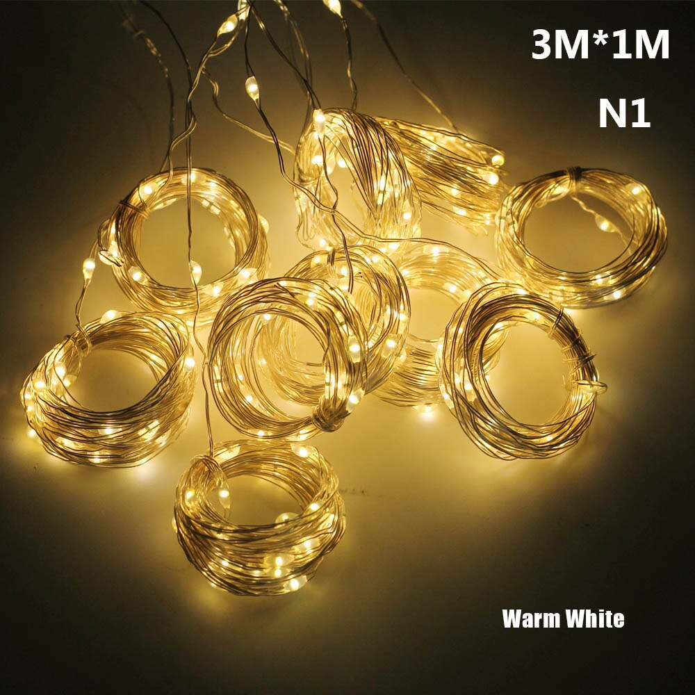 Cortina de luces LED guirnalda de luces Flash guirnalda de Control remoto para Año Navidad al aire libre boda decoración del hogar: N1