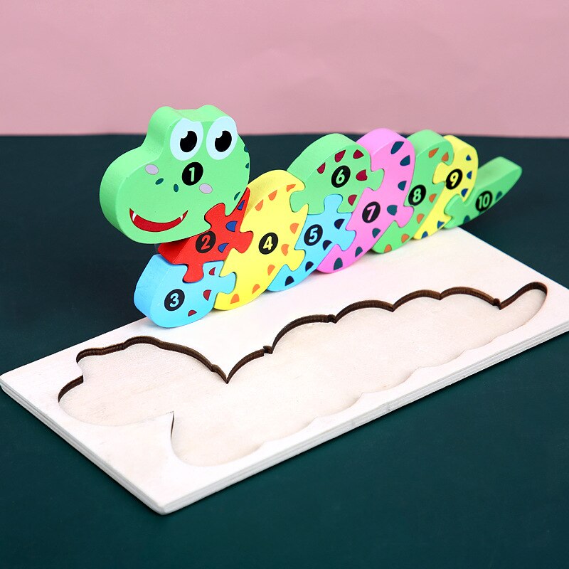 Baby Kids Houten Dier Verkeer Puzzel Vroeg Leren Educatief Speelgoed Voor Kinderen Brain Teaser Puzzel 3D Speelgoed: Snake