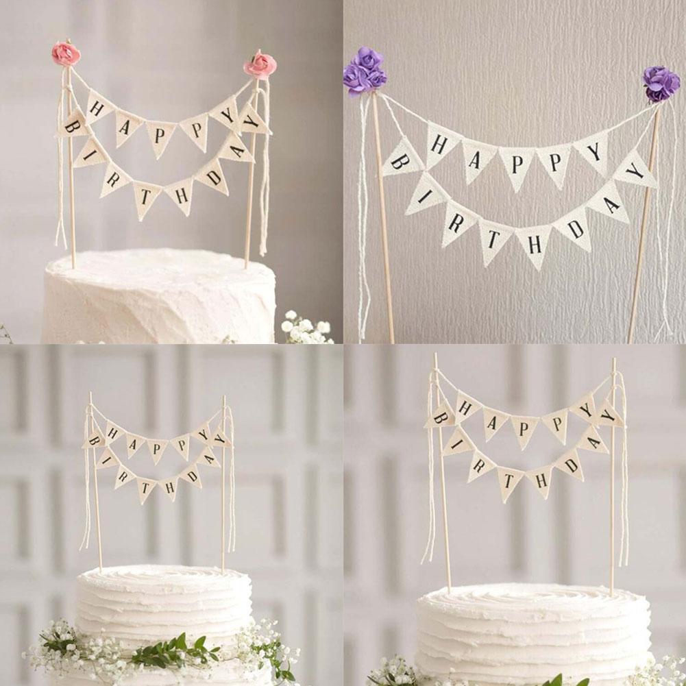 Birthday Cake Flag Topper Baking Decoration Tools Wood Paper Happy Birthday Party Decor Gadgets Banner