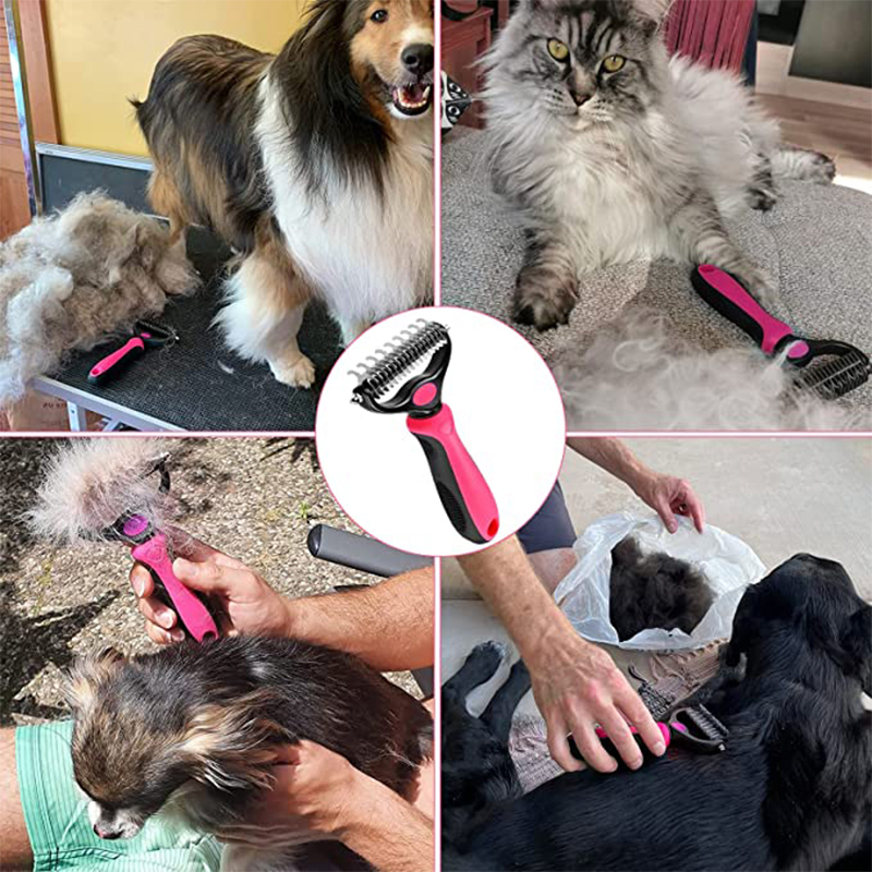 Enthaarungsbürste für Hunde, professionelle Haustier-Haarausfallbürste für Hunde, Katzen, Fellknotenschneider, doppelseitiger, sauberer Kamm für sterben Tierpflege