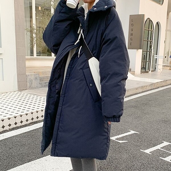 Colorfaith – parka d'hiver et de printemps pour femme, manteau Long surdimensionné de avec poches et col montant, nouveauté , CO850: Marine Bleu / L