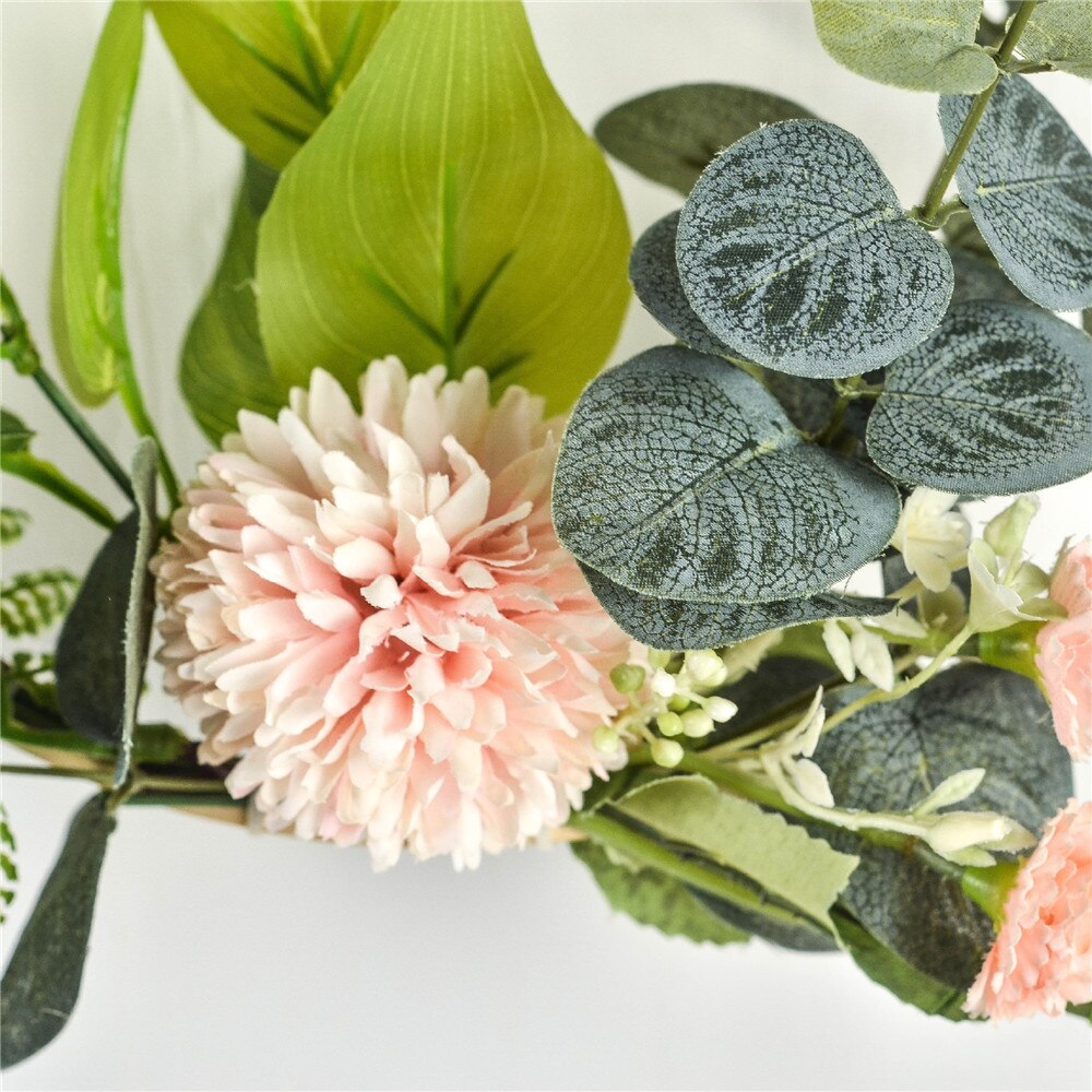 Cilected Hydrangea Eucalyptus Garland Wooden Wall Hanging Decoration Artificial Flower Garland Hoop Wreath For Wedding Backdrop