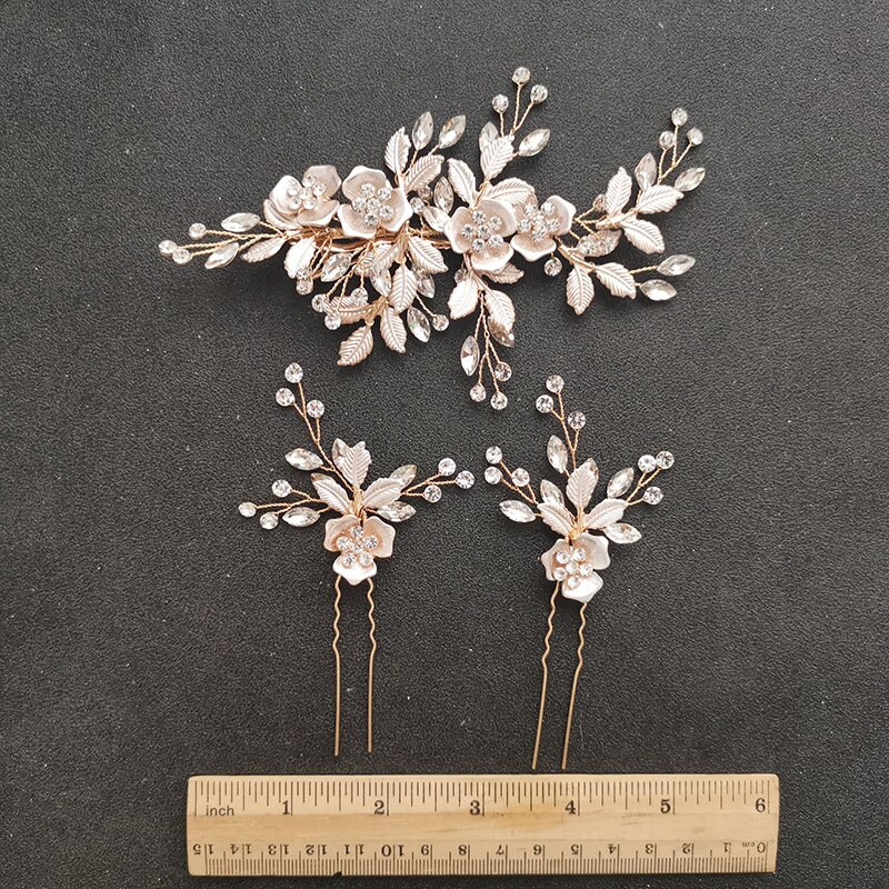 Slbridal handgemaakte oostenrijkse kristal bruids haarspeldjes haarspeldjes haarspeldjes bruidsmeisjes sieradensets: Gouden clipset