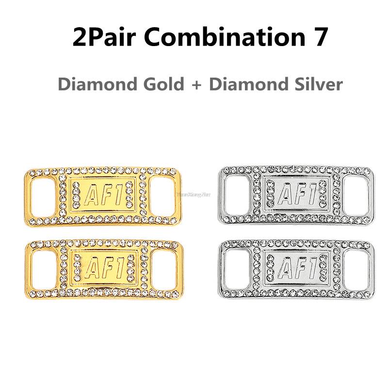 Combinación AF1 de abalorios de diamante para zapatos, cordones de , hebilla de Metal de , decoraciones, Chapa de la Fuerza Aérea 1, accesorios para zapatos: 2Pair Combination 7